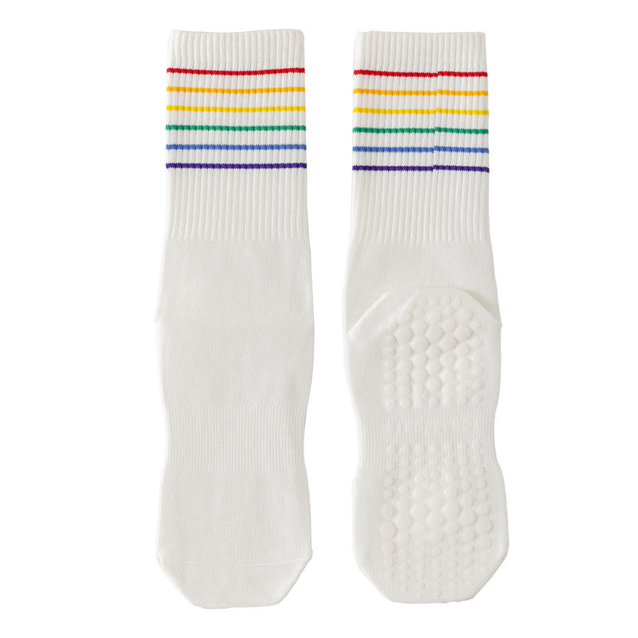 Chaussettes de yoga Olivenorma à rayures arc-en-ciel, mi-mollet, antidérapantes et amortissantes pour femmes - Blanc - 10 paires - image 10
