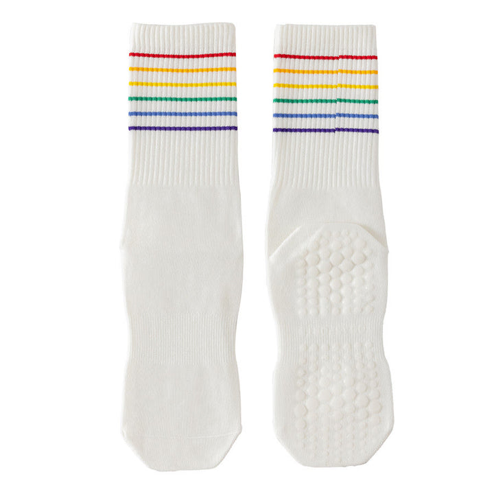 Chaussettes de yoga Olivenorma à rayures arc-en-ciel, mi-mollet, antidérapantes et amortissantes pour femmes - Blanc - 10 paires - image 10