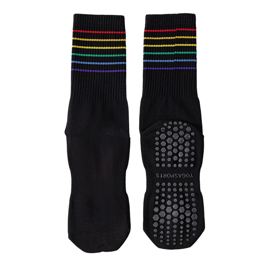 Chaussettes de yoga Olivenorma à rayures arc-en-ciel, mi-mollet, antidérapantes et amortissantes pour femmes - Noir - 10 paires - image 20