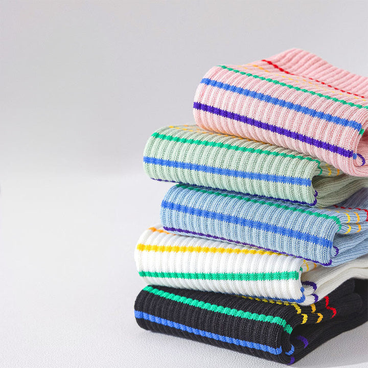 Chaussettes de yoga Olivenorma à rayures arc-en-ciel, mi-mollet, antidérapantes et amortissantes pour femmes - image 3