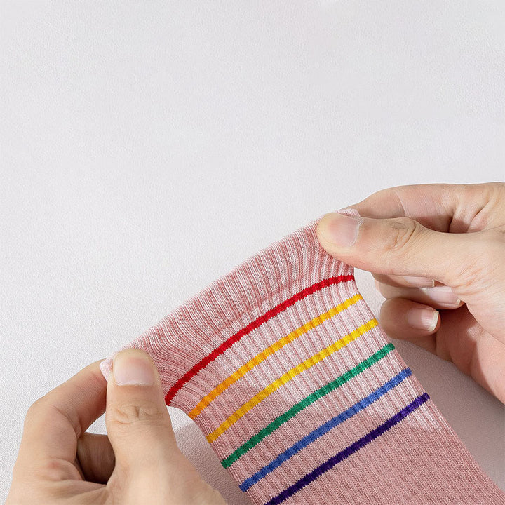 Chaussettes de yoga Olivenorma à rayures arc-en-ciel, mi-mollet, antidérapantes et amortissantes pour femmes - image 12