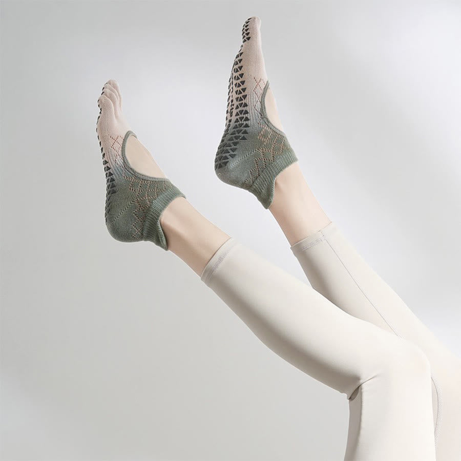 Chaussettes multisports Olivenorma à cinq orteils antidérapantes avec ouverture latérale, chaussettes de yoga pour femmes - Gris pêche dégradé et bout fermé - 10 paires - image 29