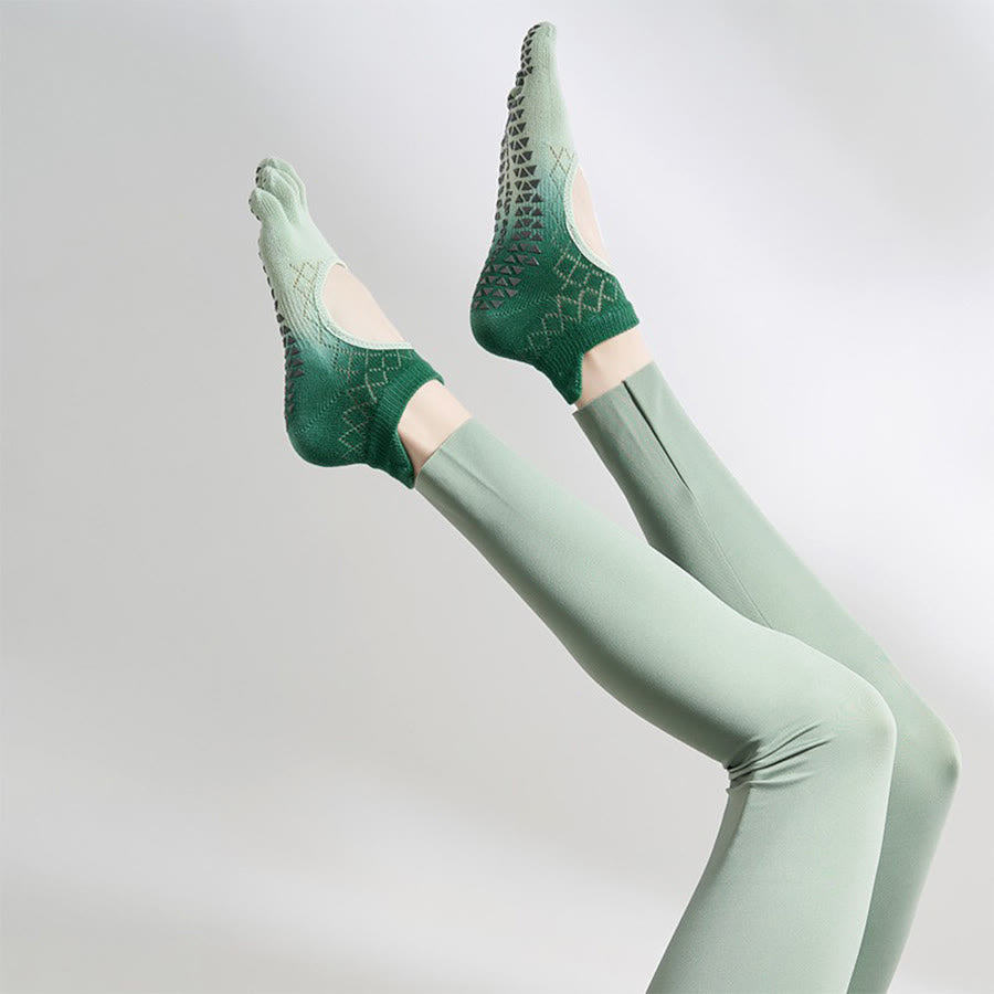 Chaussettes multisports Olivenorma à cinq orteils antidérapantes avec ouverture latérale, chaussettes de yoga pour femmes - Dégradé vert citron et bout fermé - 10 paires - image 28