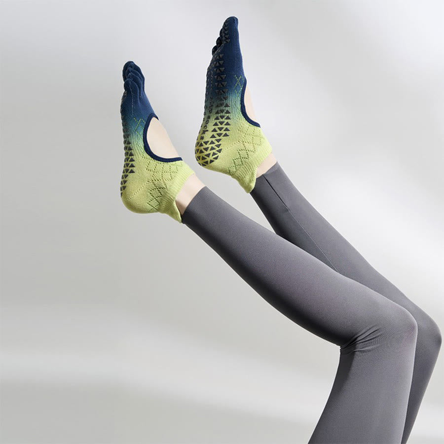 Chaussettes multisports Olivenorma à cinq orteils antidérapantes avec ouverture latérale, chaussettes de yoga pour femmes - Dégradé bleu citron et bout fermé - 10 paires - image 31