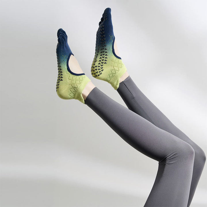 Chaussettes multisports Olivenorma à cinq orteils antidérapantes avec ouverture latérale, chaussettes de yoga pour femmes - Dégradé bleu citron et bout fermé - 10 paires - image 31