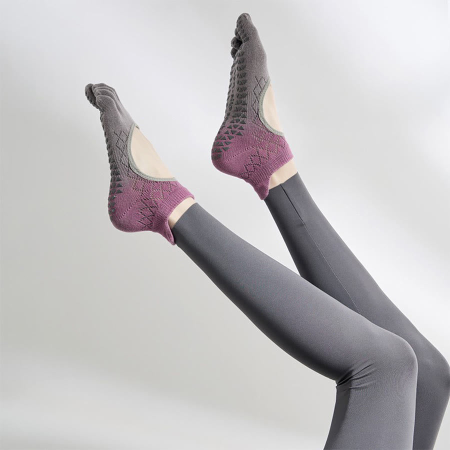Chaussettes multisports Olivenorma à cinq orteils antidérapantes avec ouverture latérale, chaussettes de yoga pour femmes - Gris raisin dégradé et bout complet - 10 paires - image 27