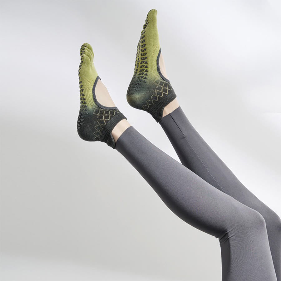 Chaussettes multisports Olivenorma à cinq orteils antidérapantes avec ouverture latérale, chaussettes de yoga pour femmes - Gris olive dégradé et bout fermé - 10 paires - image 30