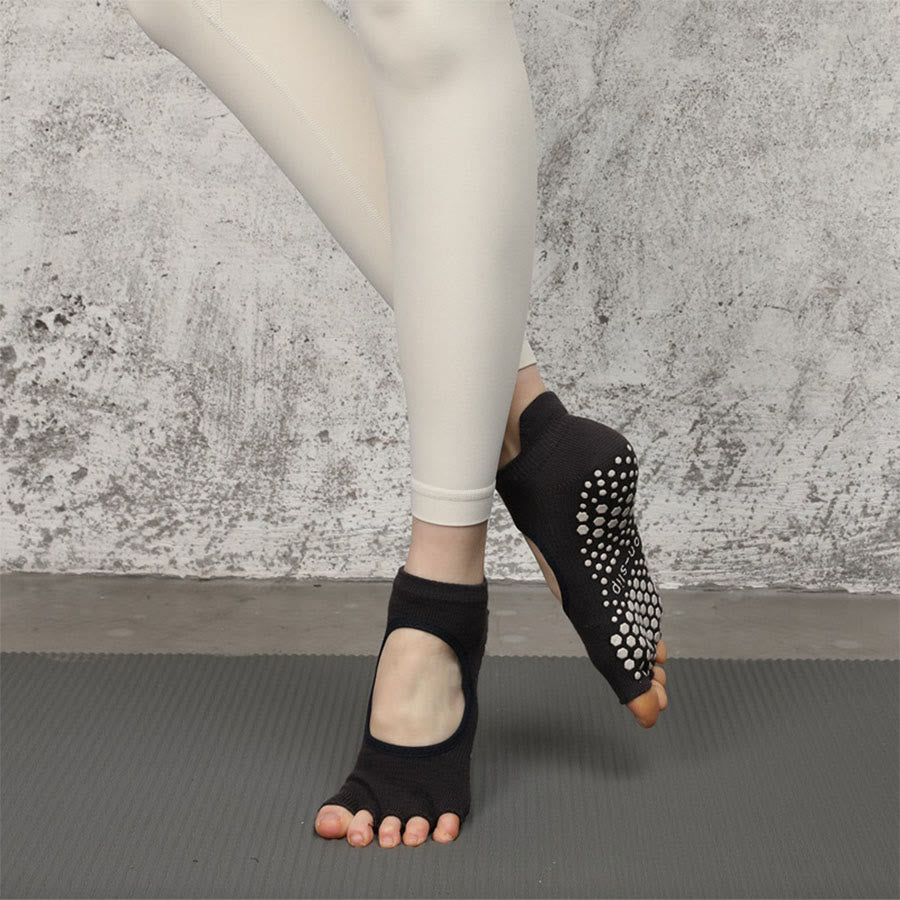 Chaussettes multisports Olivenorma à cinq orteils antidérapantes avec ouverture latérale, chaussettes de yoga pour femmes - Classique noir et bout ouvert - 10 paires - image 22