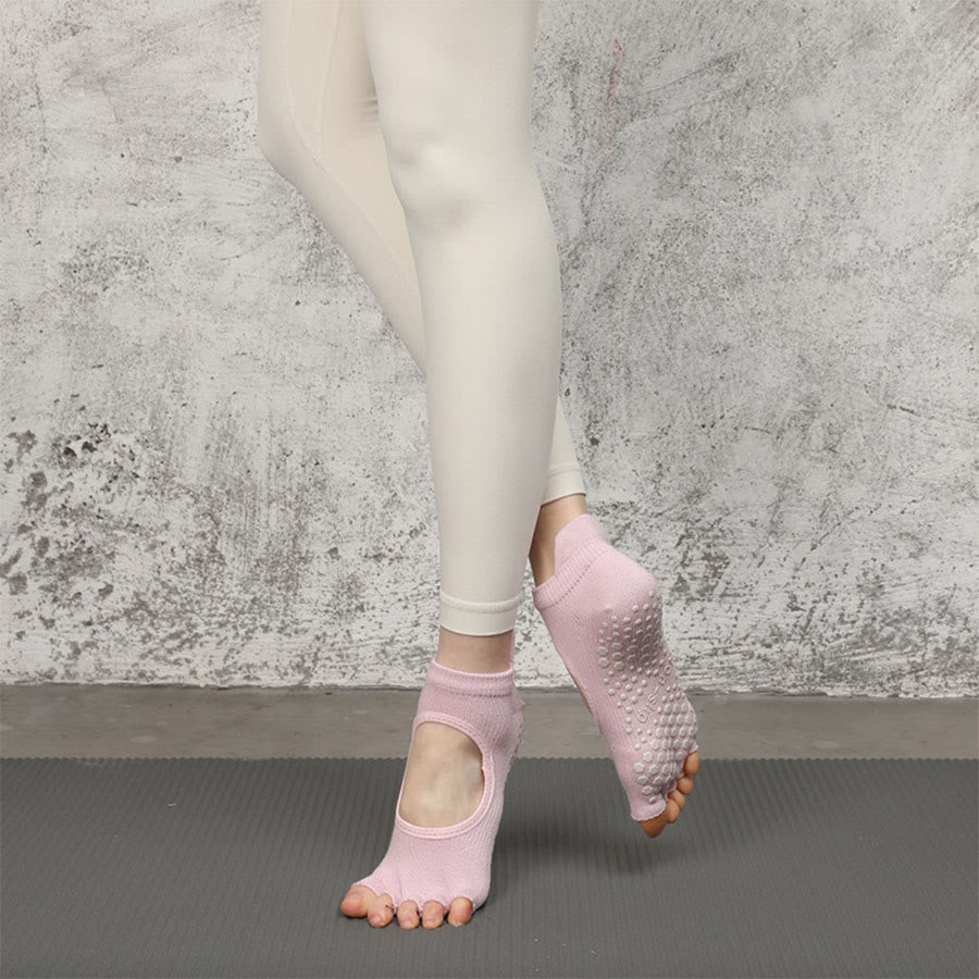 Chaussettes multisports Olivenorma à cinq orteils antidérapantes avec ouverture latérale, chaussettes de yoga pour femmes - Rose violet et bout ouvert - 10 paires - image 25