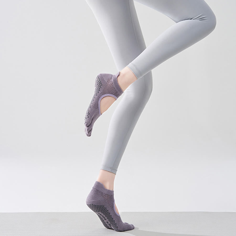 Chaussettes multisports Olivenorma à cinq orteils antidérapantes avec ouverture latérale, chaussettes de yoga pour femmes - Violet foncé et orteils complets - 10 paires - image 13