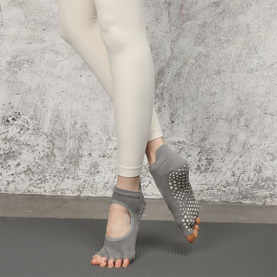 Chaussettes multisports Olivenorma à cinq orteils antidérapantes avec ouverture latérale, chaussettes de yoga pour femmes - Gris clair frais et bout ouvert - 10 paires - image 23