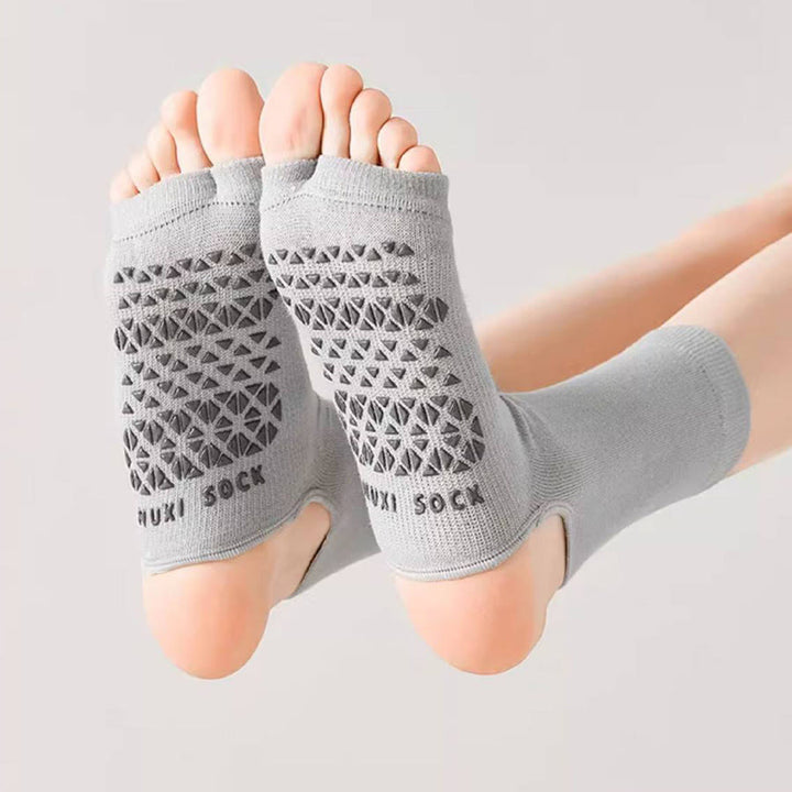 Chaussettes de yoga Olivenorma respirantes mi-mollet antidérapantes avec orteils et talon ouverts pour femmes - image 9