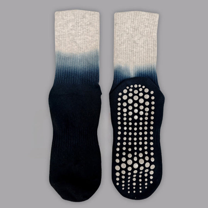 Chaussettes de yoga Olivenorma à dégradé de couleurs, mi-mollet, semelle intégrale antidérapante en silicone pour femme - Gris-noir - 10 paires - image 24