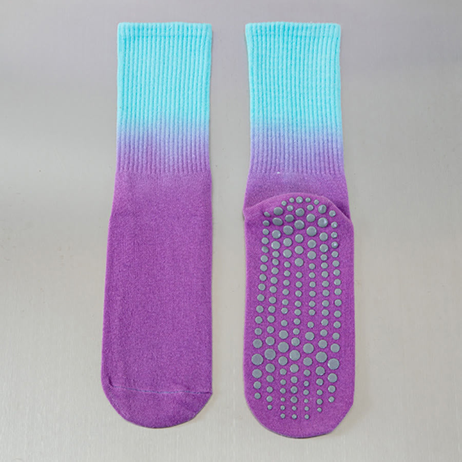 Chaussettes de yoga Olivenorma à dégradé de couleurs, mi-mollet, semelle intégrale antidérapante en silicone pour femme - Bleu-violet - 10 paires - image 23