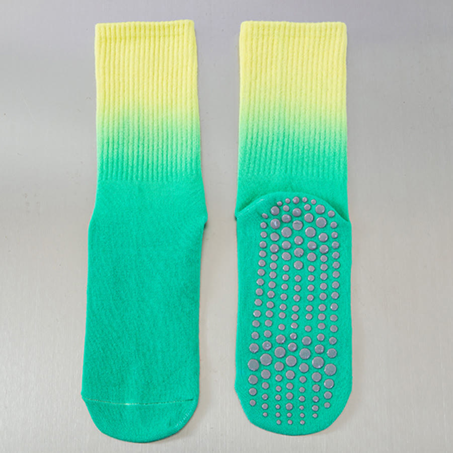 Chaussettes de yoga Olivenorma à dégradé de couleurs, mi-mollet, semelle intégrale antidérapante en silicone pour femme - Jaune-vert - 10 paires - image 10