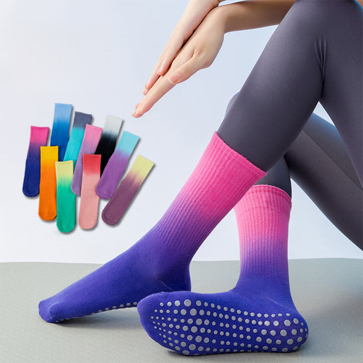 Chaussettes de yoga Olivenorma à dégradé de couleurs, mi-mollet, semelle intégrale antidérapante en silicone pour femme - image 0