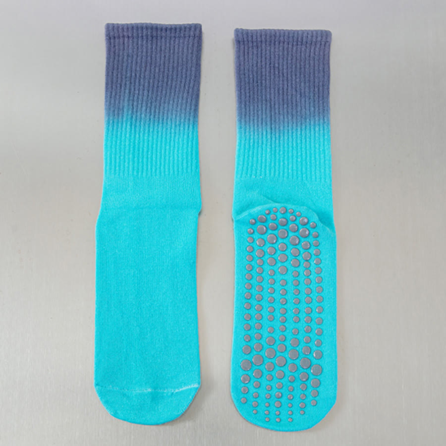 Chaussettes de yoga Olivenorma à dégradé de couleurs, mi-mollet, semelle intégrale antidérapante en silicone pour femme - Bleu turquoise - 10 paires - image 14