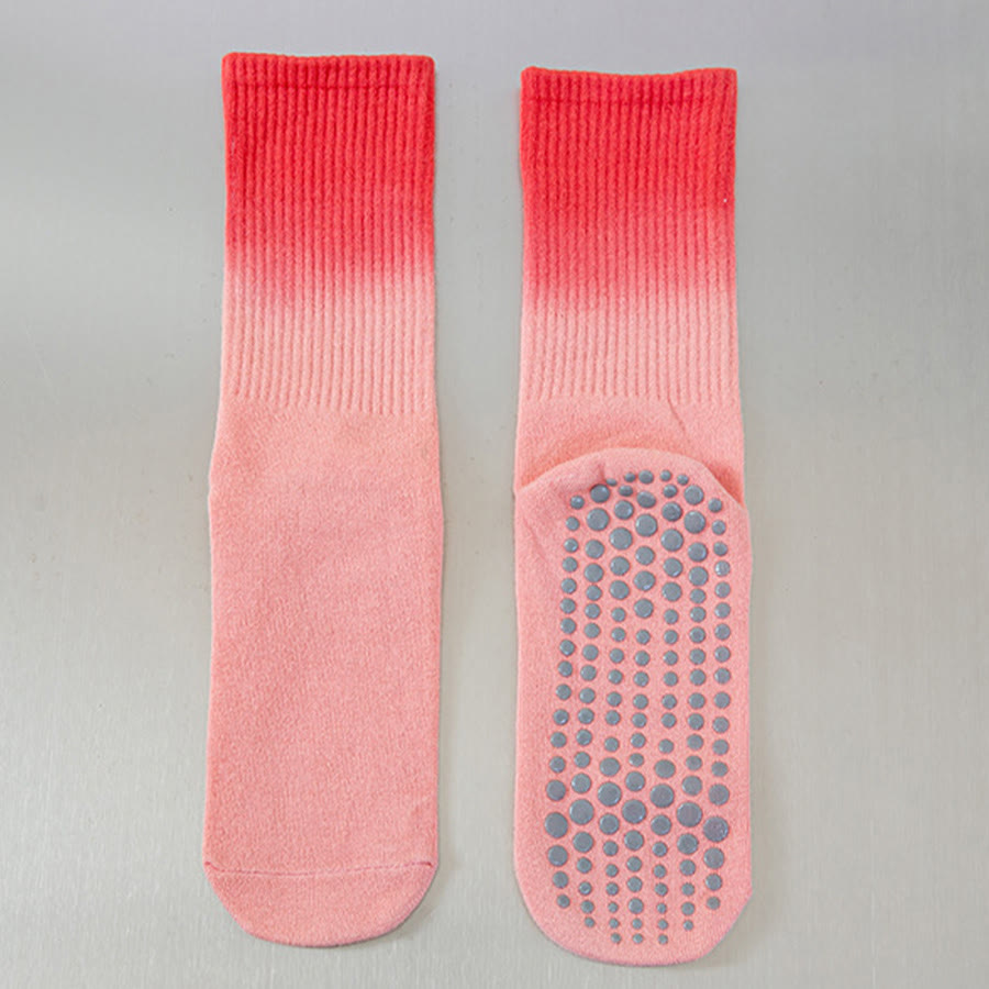 Chaussettes de yoga Olivenorma à dégradé de couleurs, mi-mollet, semelle intégrale antidérapante en silicone pour femme - Rose rouge - 10 paires - image 18