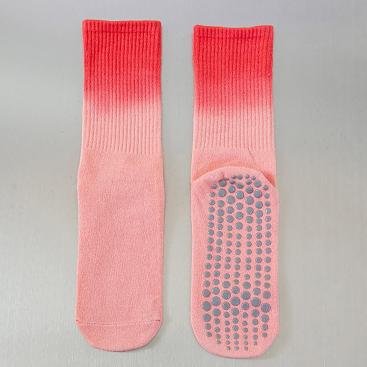 Chaussettes de yoga Olivenorma à dégradé de couleurs, mi-mollet, semelle intégrale antidérapante en silicone pour femme - Rose rouge - 10 paires - image 18