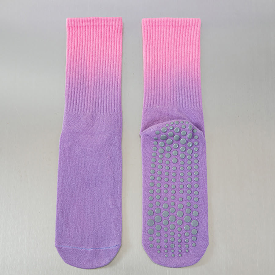 Chaussettes de yoga Olivenorma à dégradé de couleurs, mi-mollet, semelle intégrale antidérapante en silicone pour femme - Rouge-violet pâle - 10 paires - image 17