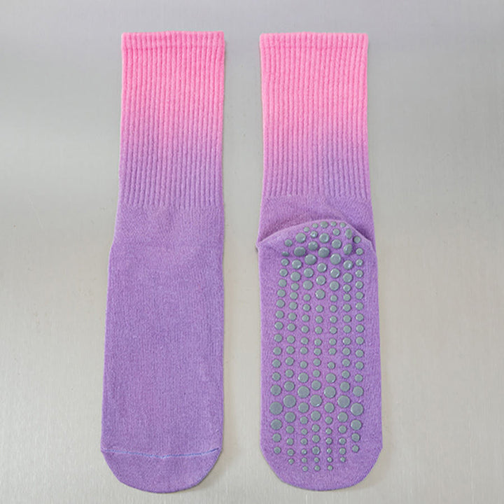 Chaussettes de yoga Olivenorma à dégradé de couleurs, mi-mollet, semelle intégrale antidérapante en silicone pour femme - Rouge-violet pâle - 10 paires - image 17
