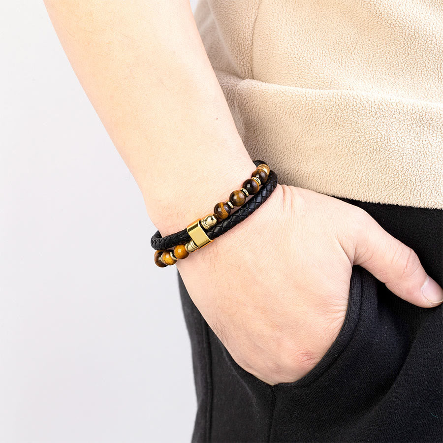Bracelet Olivenorma décontracté en cuir tressé et pierre naturelle - image 6