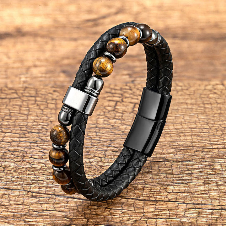Bracelet Olivenorma décontracté en cuir tressé et pierre naturelle - Œil de tigre - 23 cm - image 14