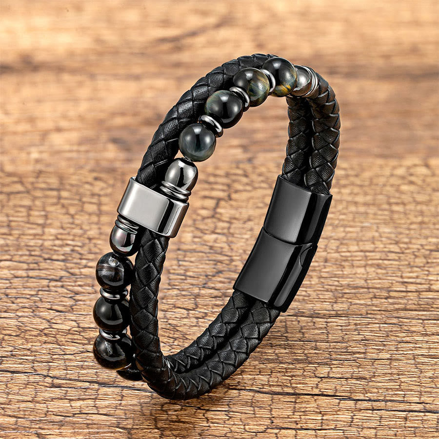 Bracelet Olivenorma décontracté en cuir tressé et pierre naturelle - Œil de faucon - 23 cm - image 13