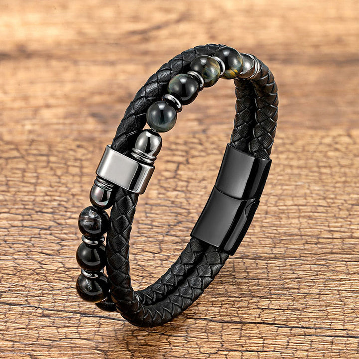 Bracelet Olivenorma décontracté en cuir tressé et pierre naturelle - Œil de faucon - 23 cm - image 13
