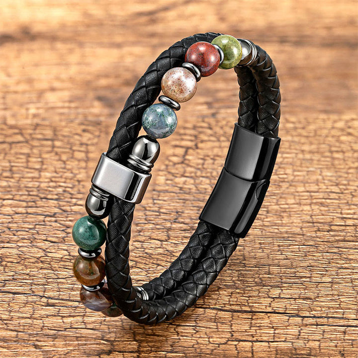 Bracelet Olivenorma décontracté en cuir tressé et pierre naturelle - Pierre multiple pour les chakras - 23 cm - image 12