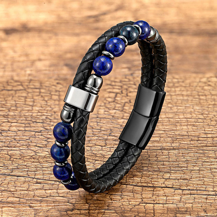 Bracelet Olivenorma décontracté en cuir tressé et pierre naturelle - Lapis lazuli - 23 cm - image 16