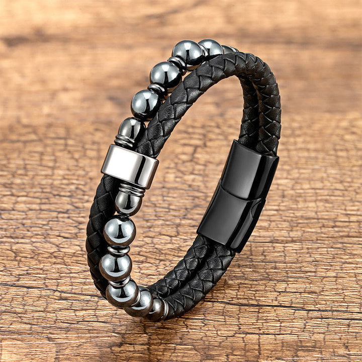 Bracelet Olivenorma décontracté en cuir tressé et pierre naturelle - Hématite - 23 cm - image 10