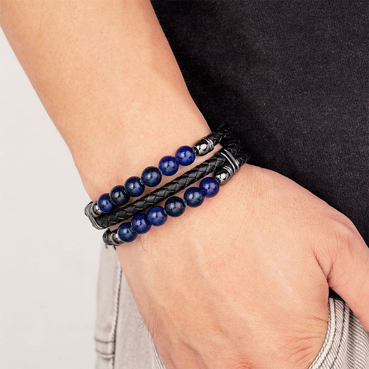 Bracelet empilable Olivenorma en cuir tressé double et perles en œil de tigre naturel - image 2