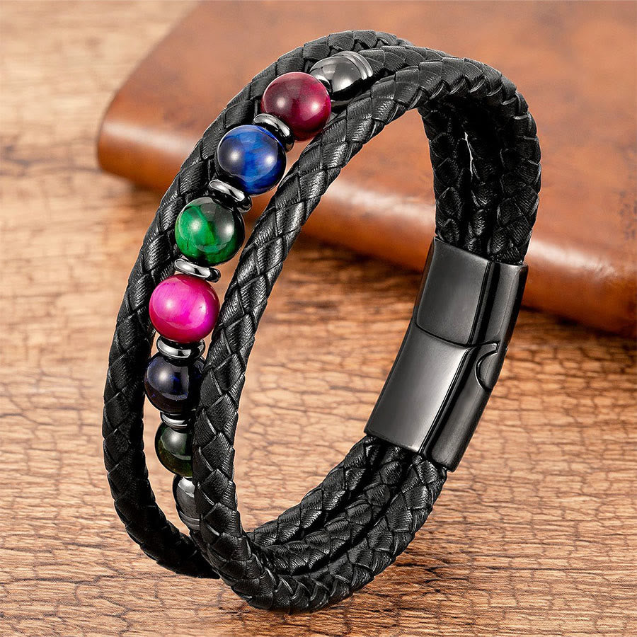 Bracelet Olivenorma de qualité supérieure en cuir tressé et pierres naturelles avec fermoir magnétique - Pierre de chakra - 23 cm - image 18