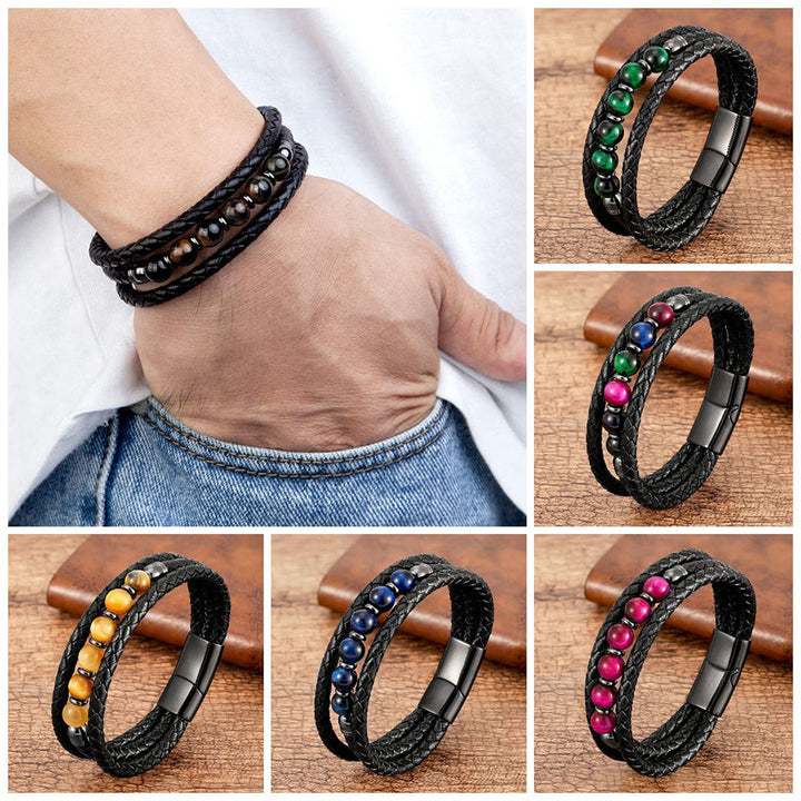 Bracelet Olivenorma de qualité supérieure en cuir tressé et pierres naturelles avec fermoir magnétique - image 20