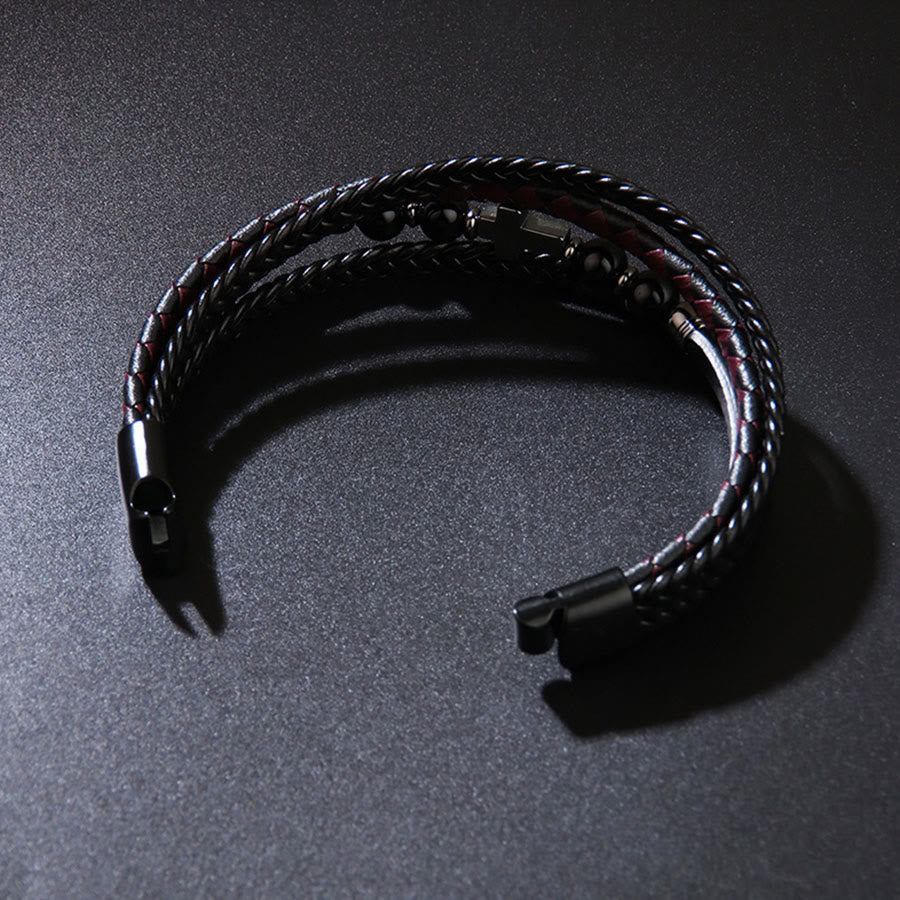 Bracelet Olivenorma Timeless en cuir tressé et pierre naturelle avec croix empilée - image 5