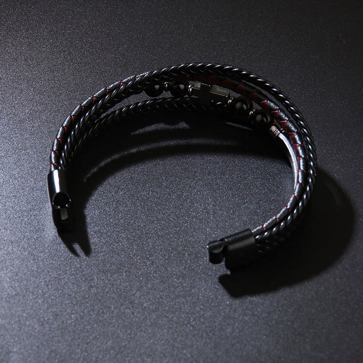 Bracelet Olivenorma Timeless en cuir tressé et pierre naturelle avec croix empilée - image 5