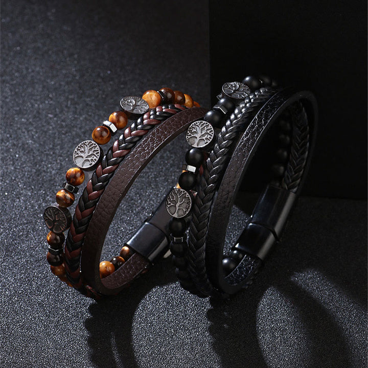Bracelet Olivenorma style bohème en cuir tressé et perles à motifs de symboles naturels - image 10