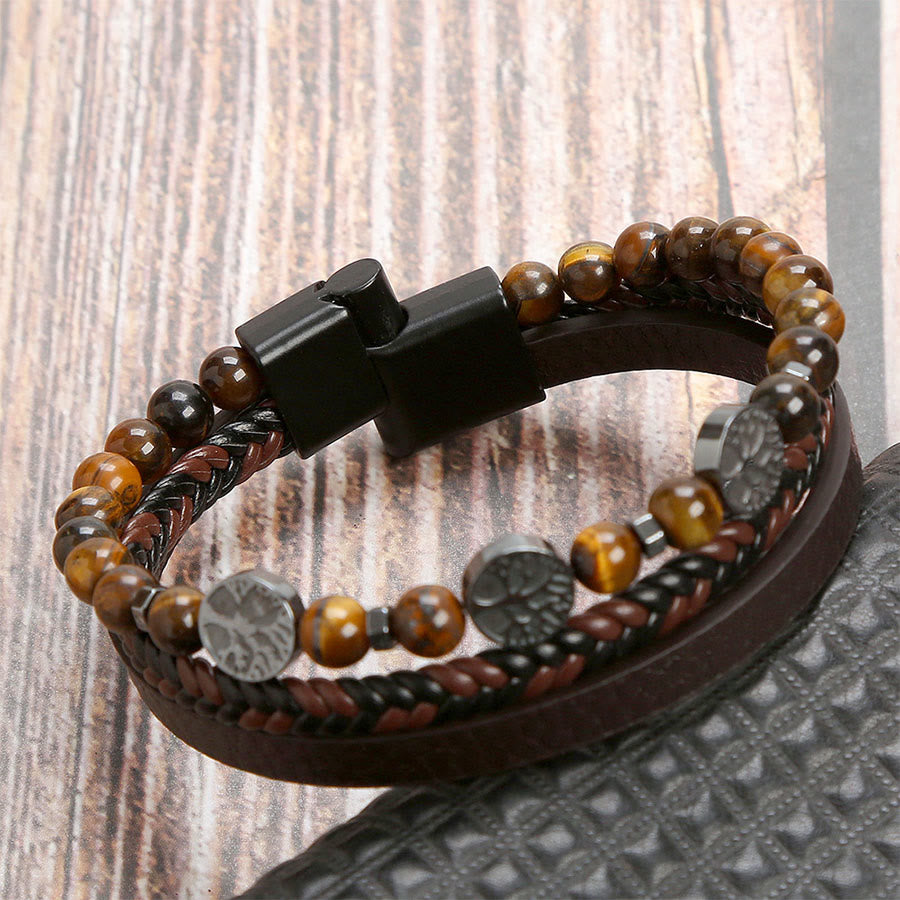 Bracelet Olivenorma style bohème en cuir tressé et perles à motifs de symboles naturels - image 3
