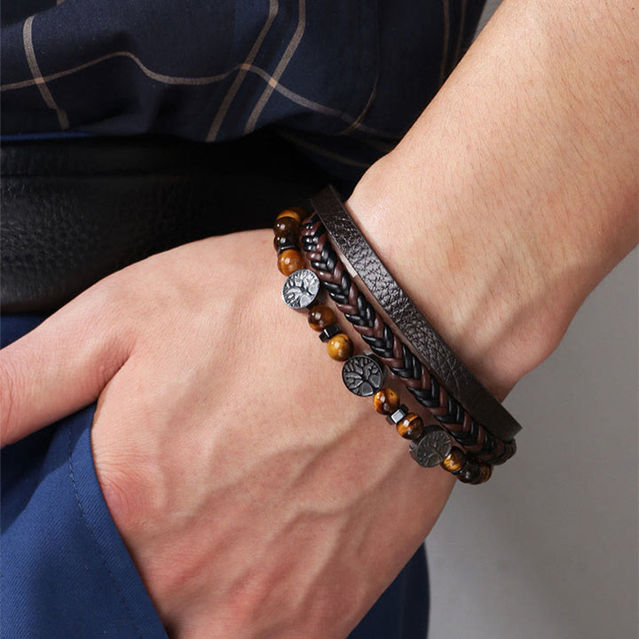Bracelet Olivenorma style bohème en cuir tressé et perles à motifs de symboles naturels - image 1
