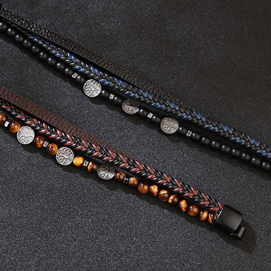 Bracelet Olivenorma style bohème en cuir tressé et perles à motifs de symboles naturels - image 11