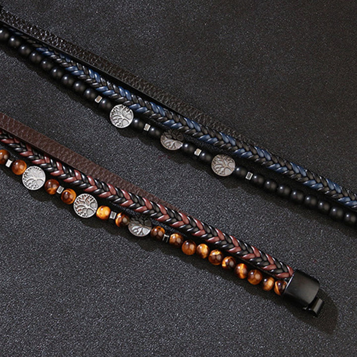 Bracelet Olivenorma style bohème en cuir tressé et perles à motifs de symboles naturels - image 11