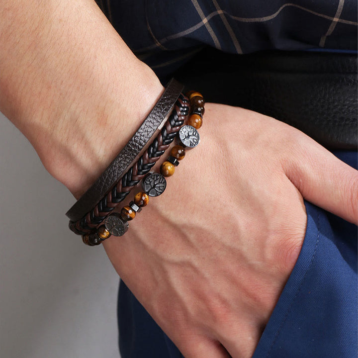 Bracelet Olivenorma style bohème en cuir tressé et perles à motifs de symboles naturels - image 5