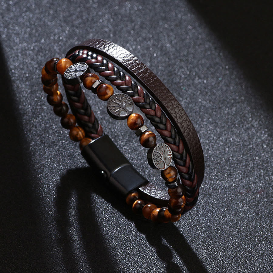 Bracelet Olivenorma style bohème en cuir tressé et perles à motifs de symboles naturels - image 2