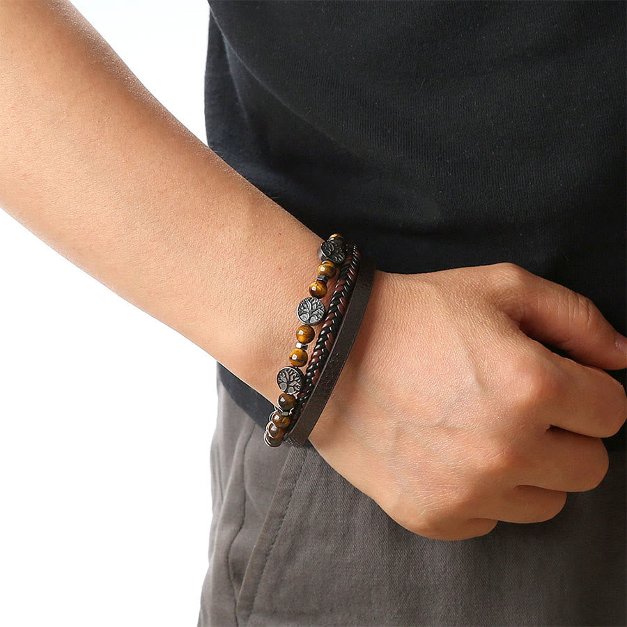 Bracelet Olivenorma style bohème en cuir tressé et perles à motifs de symboles naturels - image 4