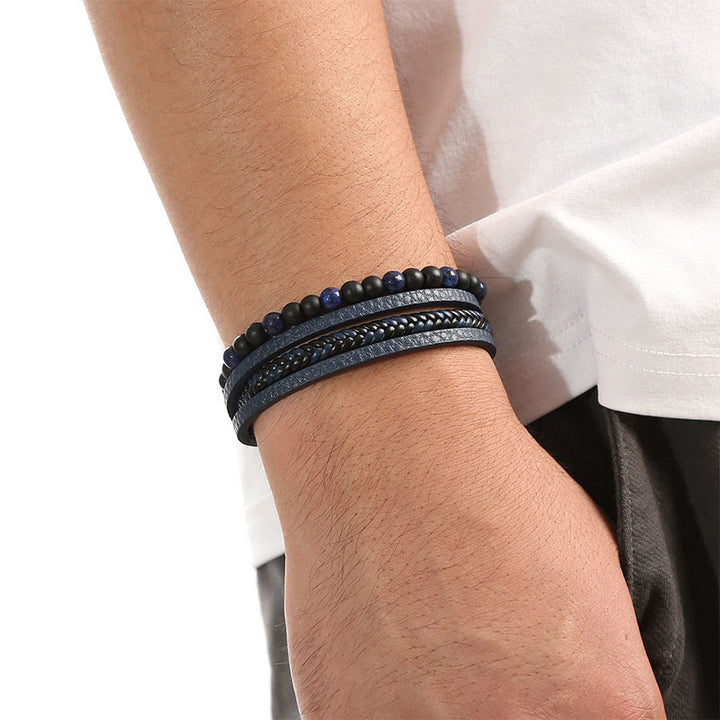 Bracelet empilable Olivenorma en cuir tressé multi-rangs et pierre naturelle - image 5