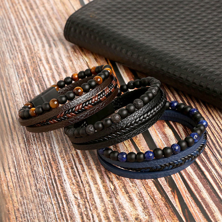 Bracelet empilable Olivenorma en cuir tressé multi-rangs et pierre naturelle - image 11