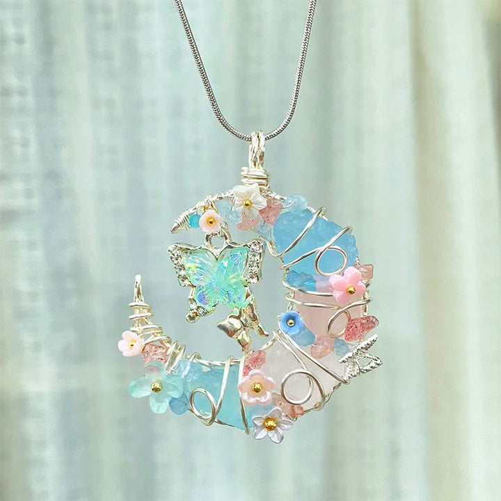 Olivenorma bleu aigue-marine quartz rose croissant de lune papillon floral - image 1