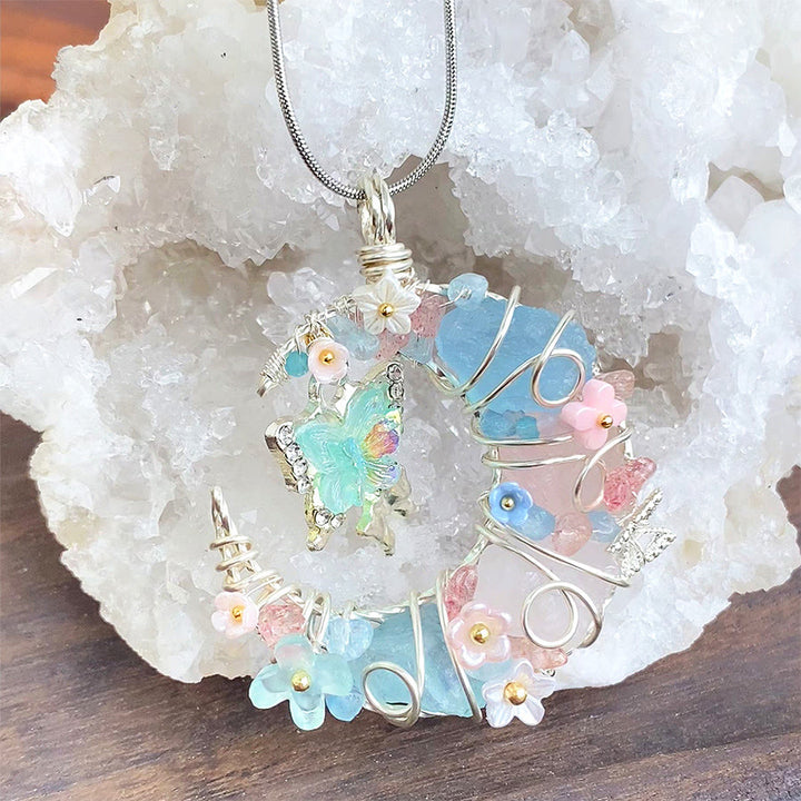 Olivenorma bleu aigue-marine quartz rose croissant de lune papillon floral - image 2