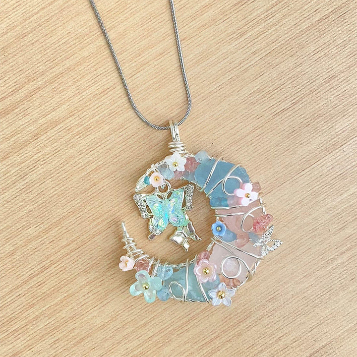 Olivenorma bleu aigue-marine quartz rose croissant de lune papillon floral - image 3